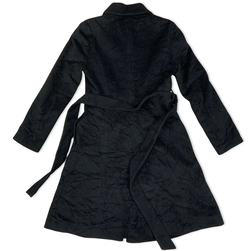 Vintage Womens 90s Black Wool Belted Fitted Coat 6