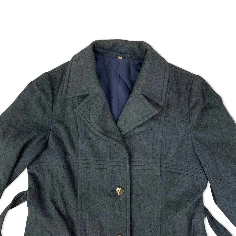 Vintage Grey Ladies Wool Belted Trench Coat 10