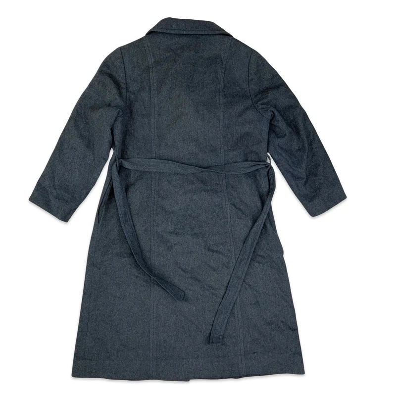 Vintage Grey Ladies Wool Belted Trench Coat 10