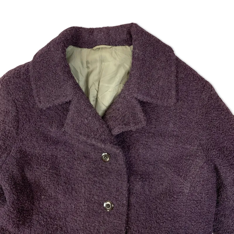 Vintage 80s 90s Purple Bouclé Ladies Wool Trench Coat 18