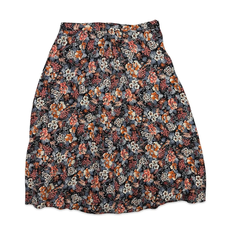 80s Vintage Autumnal Floral Midi Skirt 10