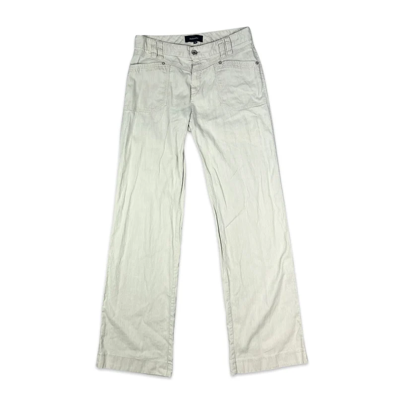 Vintage Y2K Beige Cream Pinstripe Flared High Waist Trousers Cream W28 L31