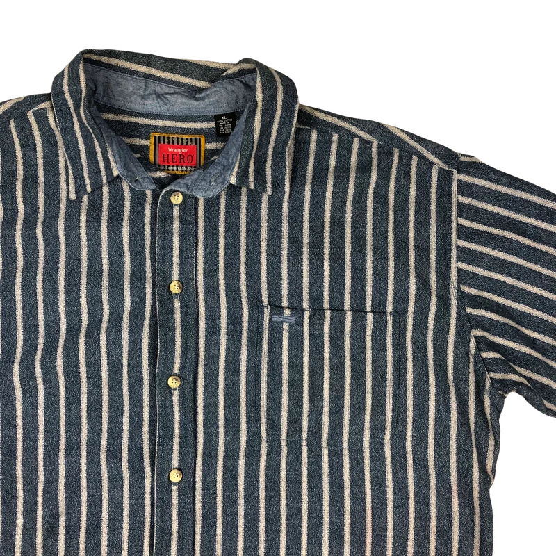 Vintage Wrangler Hero Striped Blue Flannel Shirt 3XL