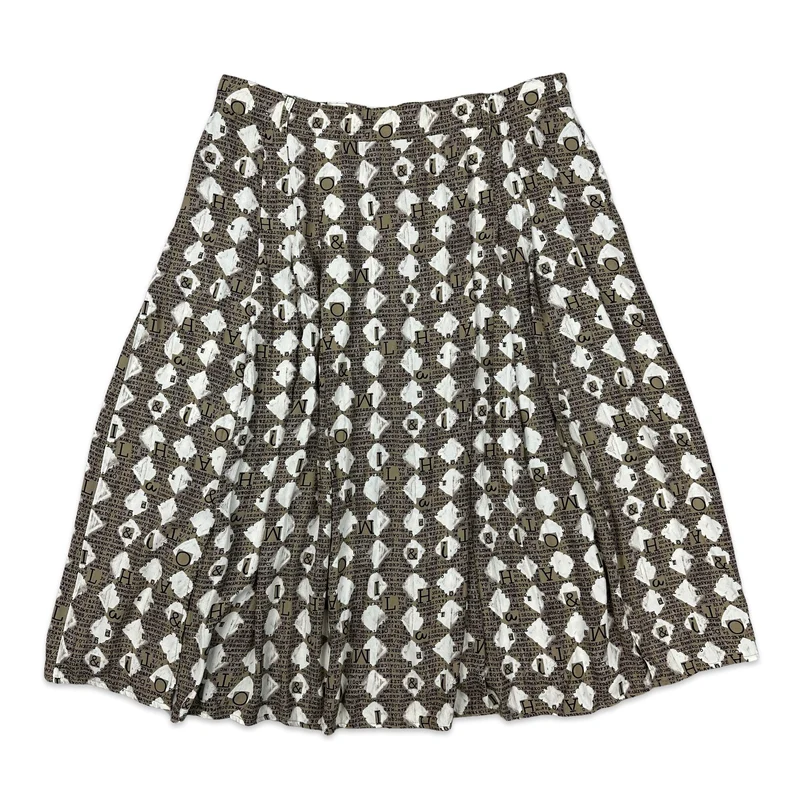 90s Vintage Brown Patterned Midi Skirt 16