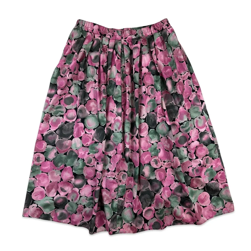 90s Vintage Pink Floral Midi Skirt 12 14
