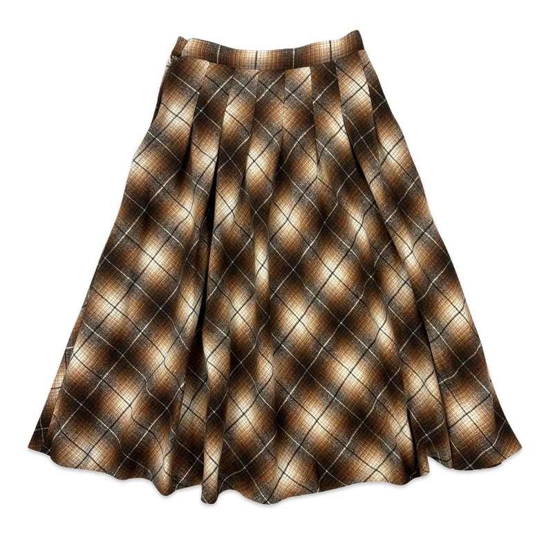 Vintage Brown Pleated Wool Skirt 6