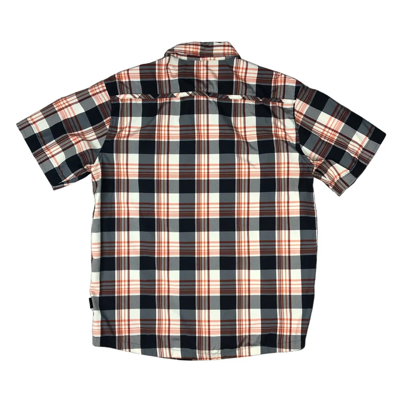 Patagonia Red Blue White Plaid Checked Short Sleeve Snap Closure Shirt Large