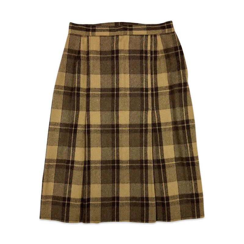80s Vintage Brown Check Wool Skirt 8