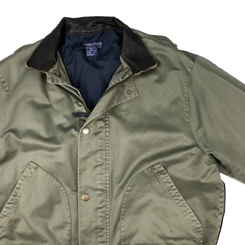 Vintage 1990s Nautica Green Canvas Parka Casual Outdoor Jacket XXL