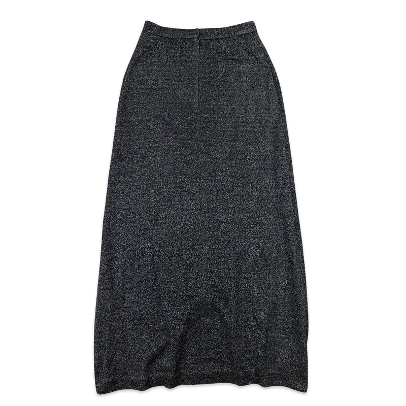 70s Vintage Black Sparkly Lurex Maxi Skirt 6