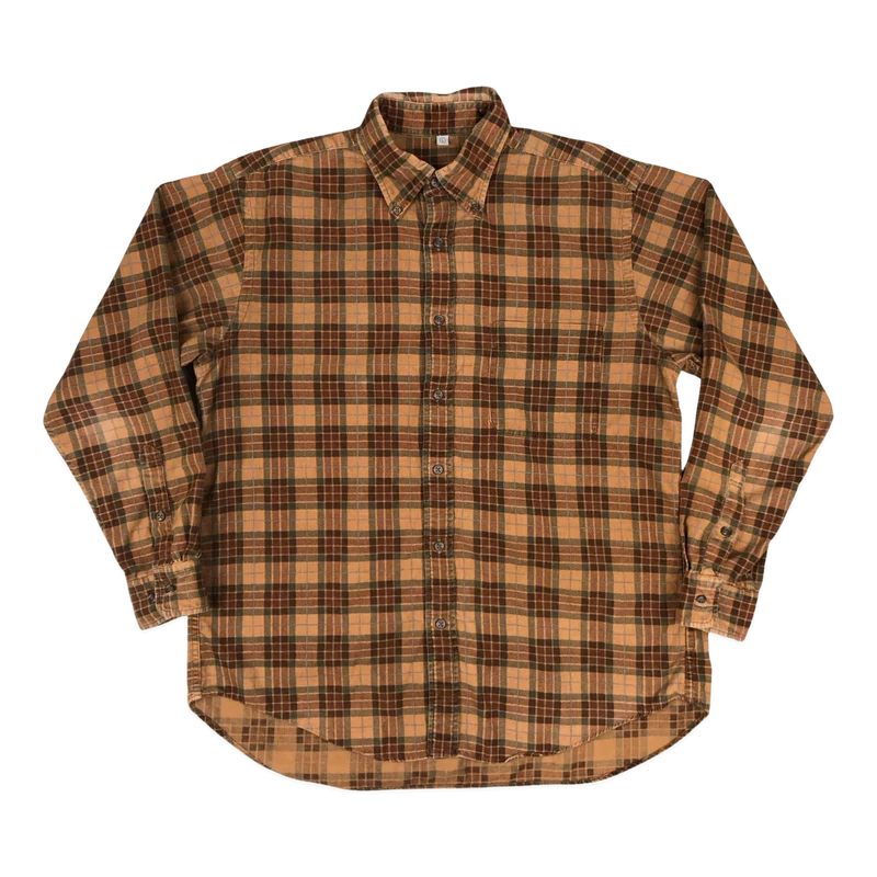 Vintage Orange and Brown Plaid Corduroy Shirt L