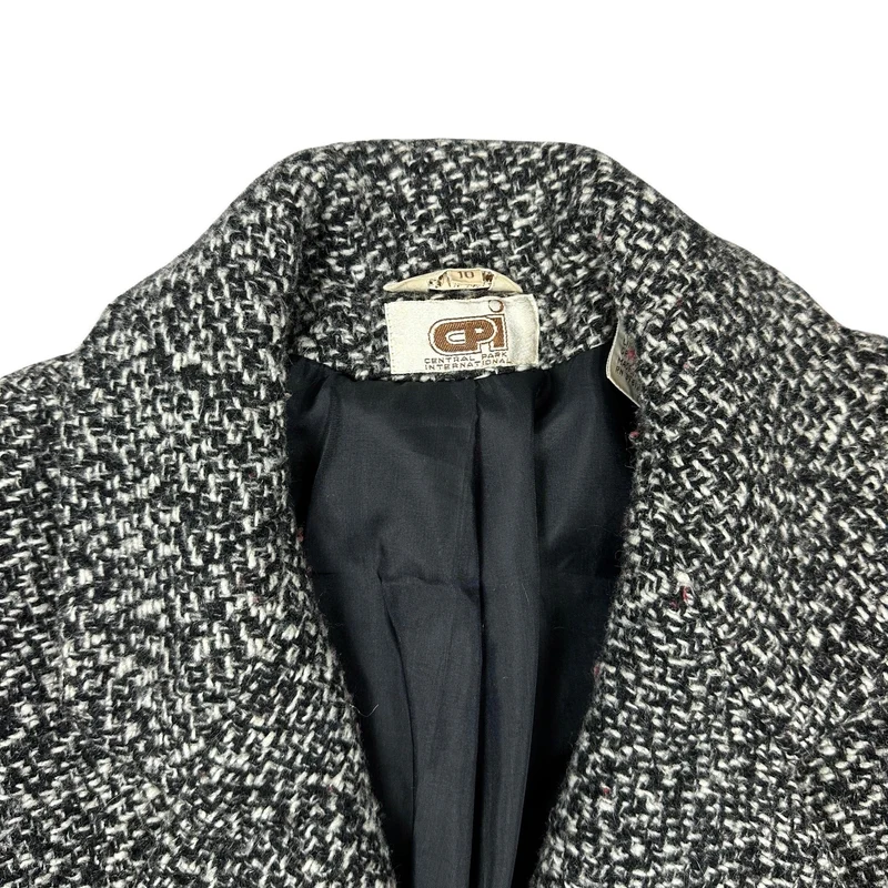 90s Vintage Womens Black & White Salt & Pepper Wool Coat 12