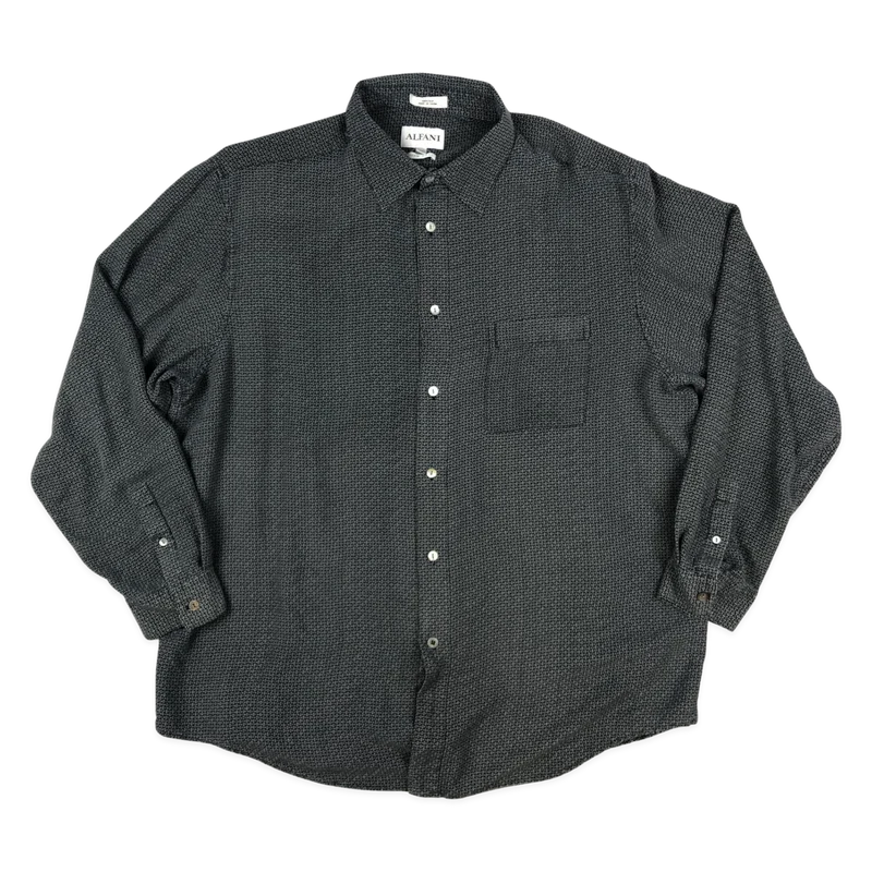 Vintage Abstract Print Grey Silk Shirt XXL