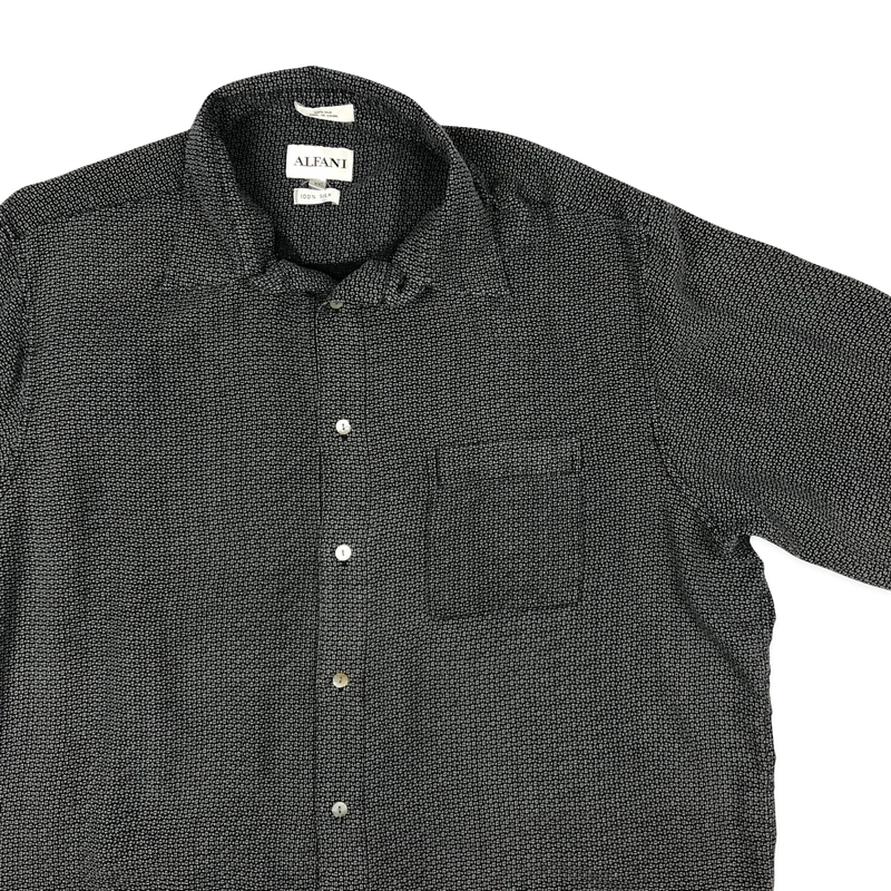 Vintage Abstract Print Grey Silk Shirt XXL