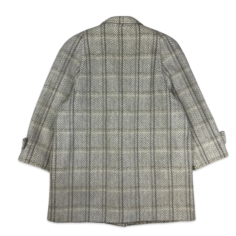 90s Vintage Womens Grey Herringbone Wool Coat 16