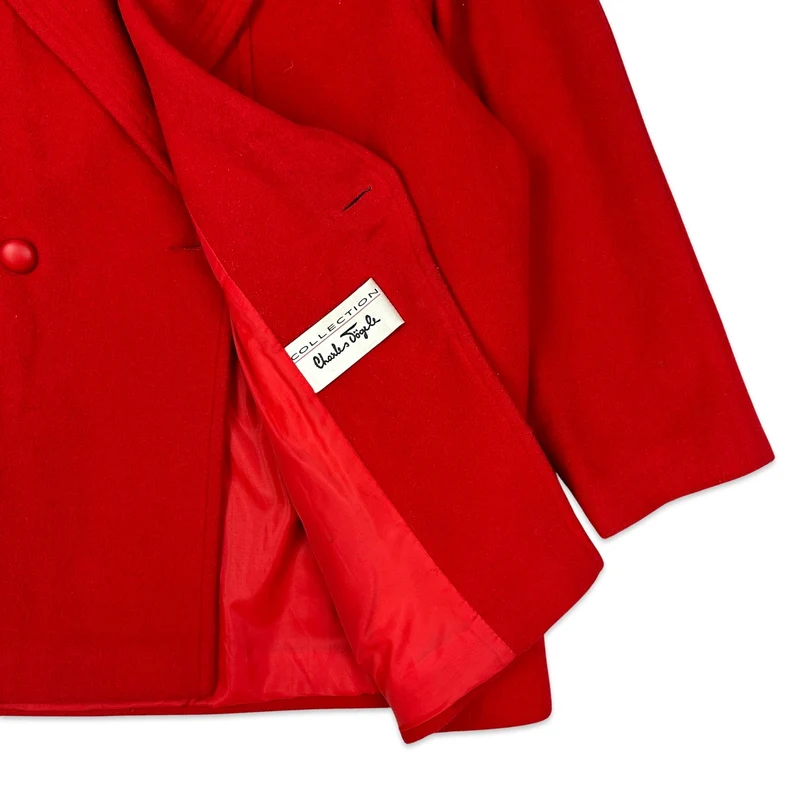 90s Vintage Womens Red Wool Double Breasted Coat Jacket 16