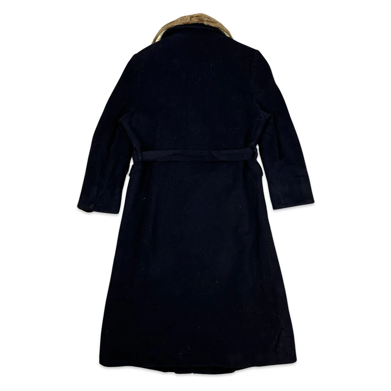 Vintage Womens Navy Blue Wool Duster Coat Overcoat 12