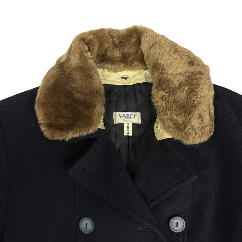 Vintage Womens Navy Blue Wool Duster Coat Overcoat 12