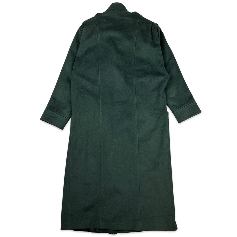 90s Vintage Ladies Forest Green Wool Duster Coat Overcoat 18