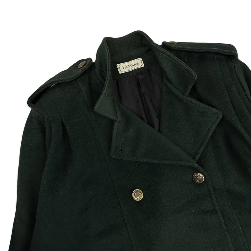 90s Vintage Ladies Forest Green Wool Duster Coat Overcoat 18