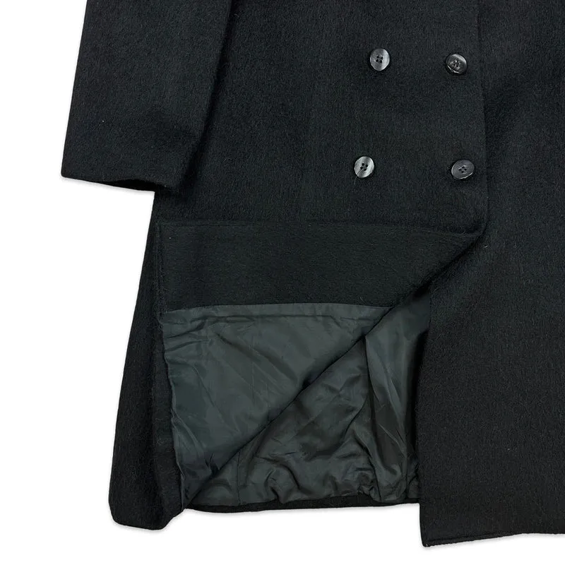 90s Vintage Black Alpaca Wool Duster Coat overcoat 16
