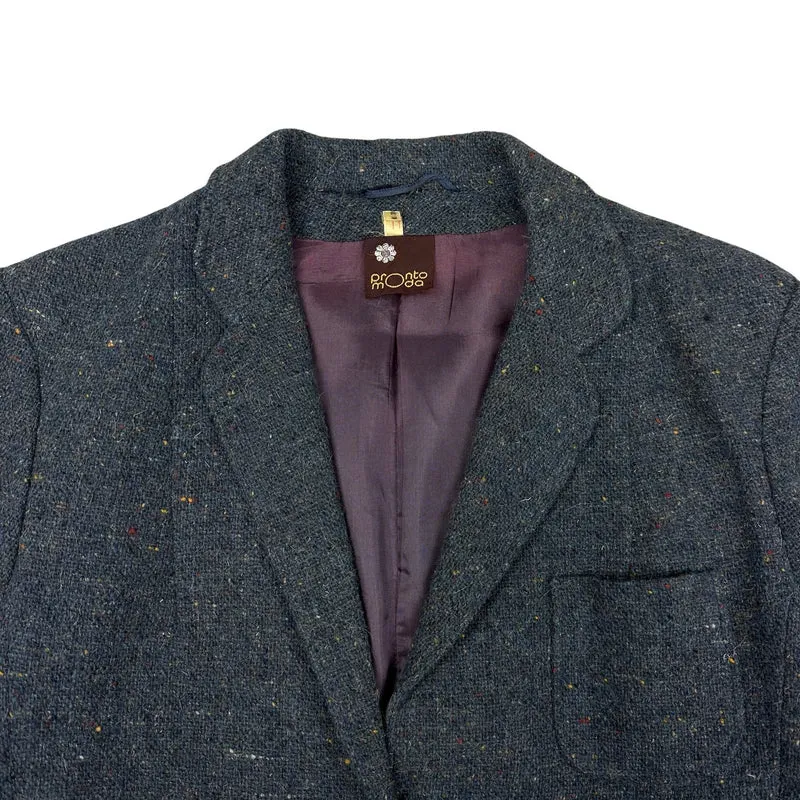 80s Vintage Blue Wool Tweed Blazer Riding Hacking Jacket 12
