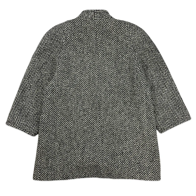 90s Vintage Black White & Grey Herringbone Tweed Wool Coat 18