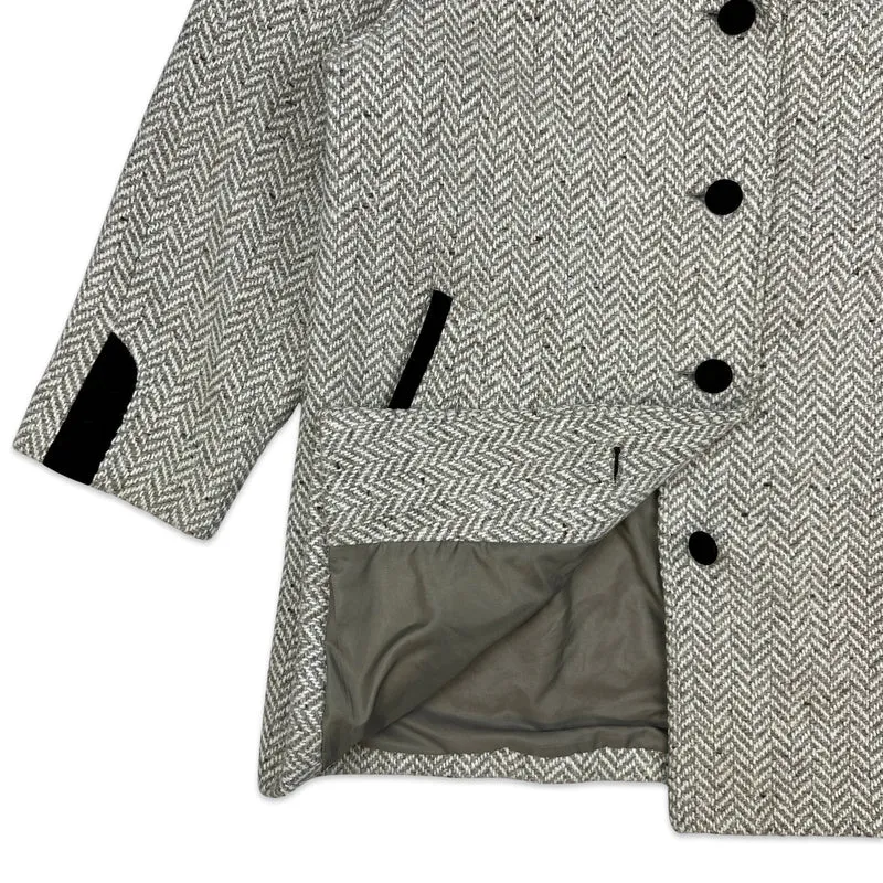 80s 90s Vintage Cream Herringbone Wool Coat 16