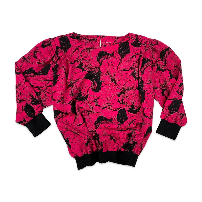 80s Vintage Pink Floral Blouse 14 16