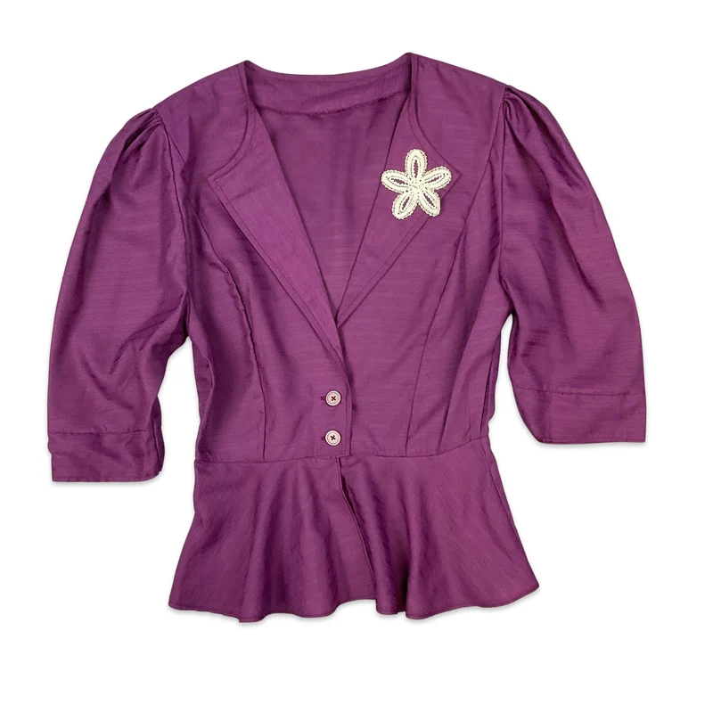 80s Vintage Purple Peplum Blouse 10