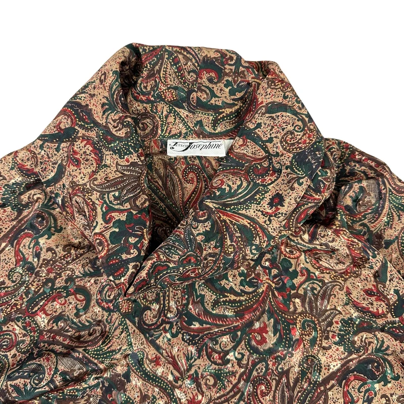 Vintage Paisley Patterned Blouse Brown 14 16 18
