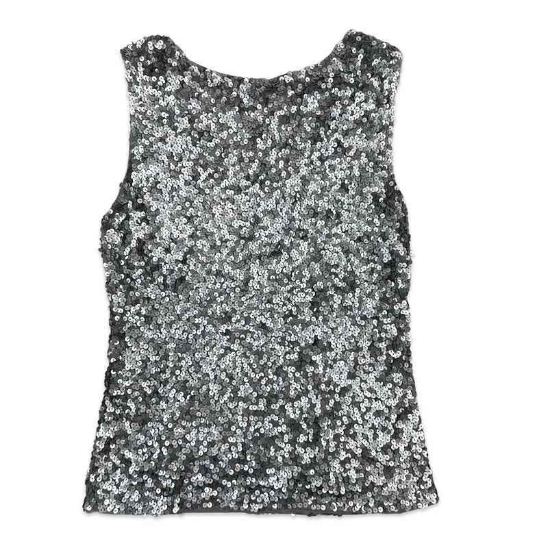 Vintage 90s Y2K Sequin Vest Silver 8 10
