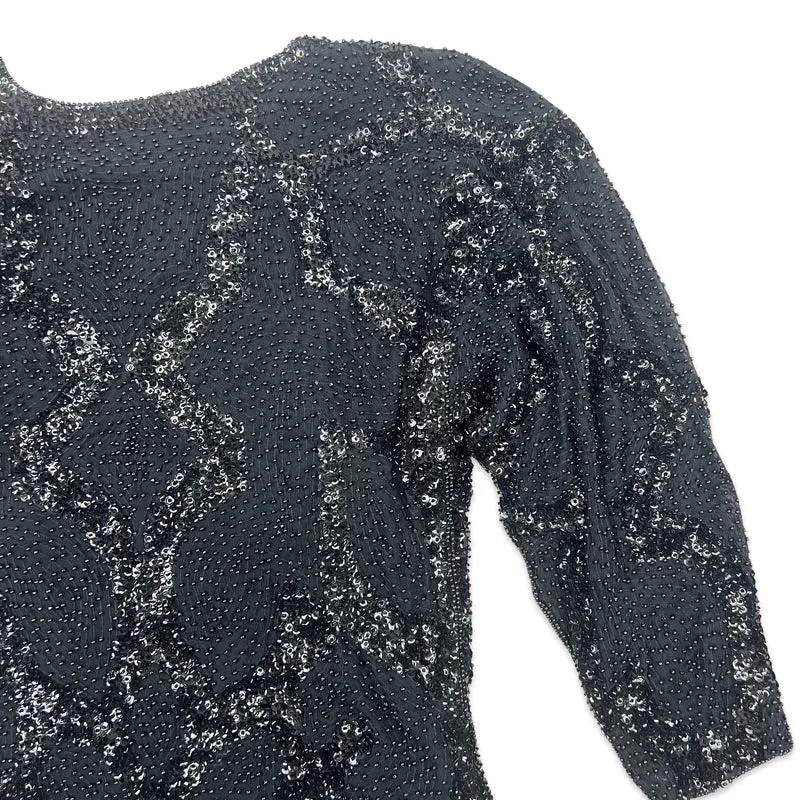 Vintage 80s Oversized Sequin Blouse Black 8 10 12