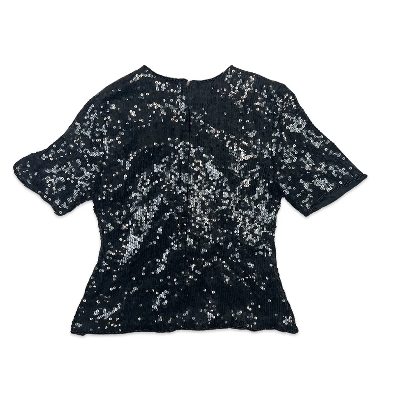 Vintage 80s Oversized Sequin Blouse Black Blue Green Purple 8 10