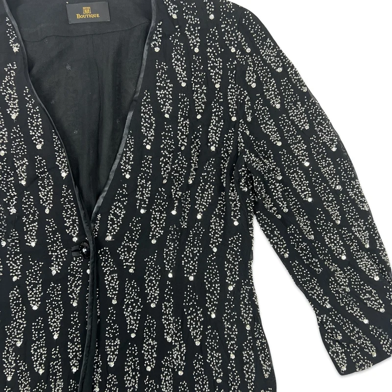 Vintage 80s Sequin Jacket Black Silver 12