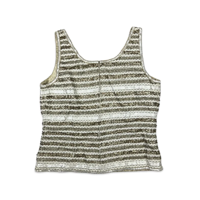 Vintage Sequin Vest Cream White Gold 10 12