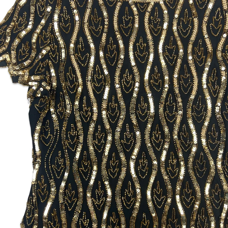 Vintage 80s Boxy Oversized Sequin Blouse Black Gold 12 14