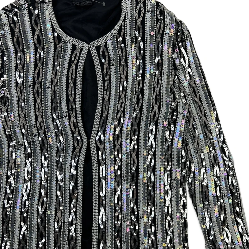 Vintage 80s Sequin Jacket Black Silver 12 14
