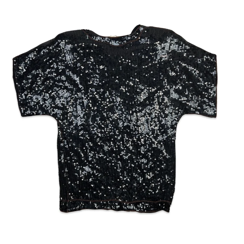 Vintage 80s Boxy Oversized Sequin Blouse Black Green Red Gold 12 14