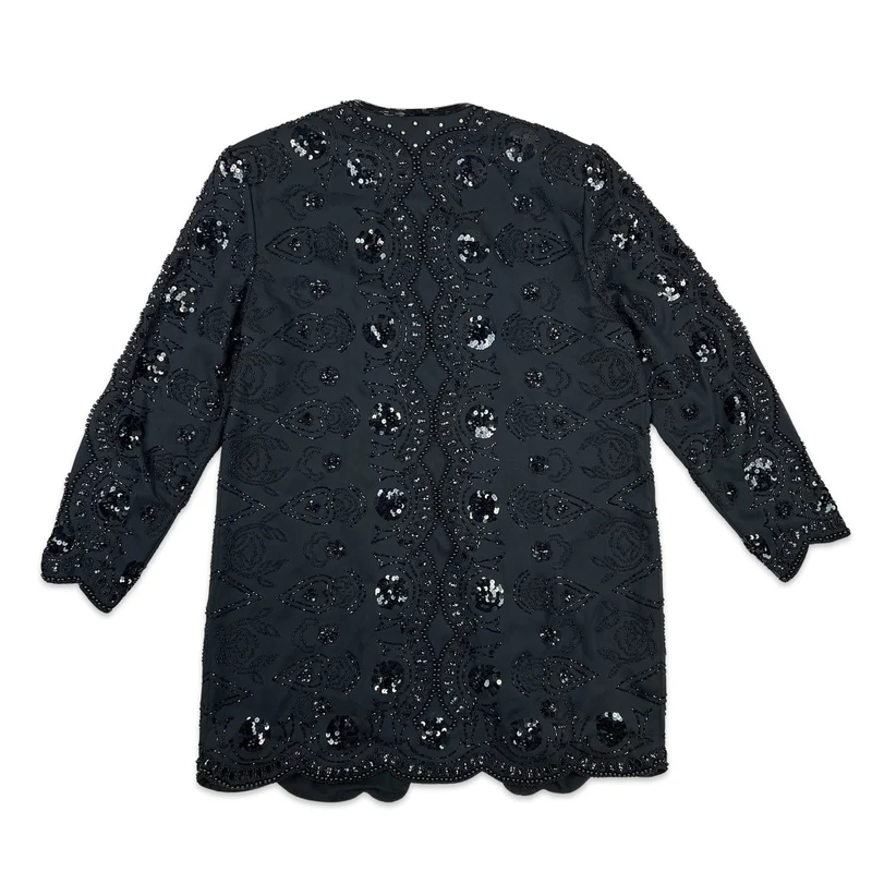 Vintage 80s Longline Sequin Jacket Black 12 14