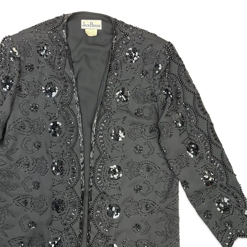 Vintage 80s Longline Sequin Jacket Black 12 14