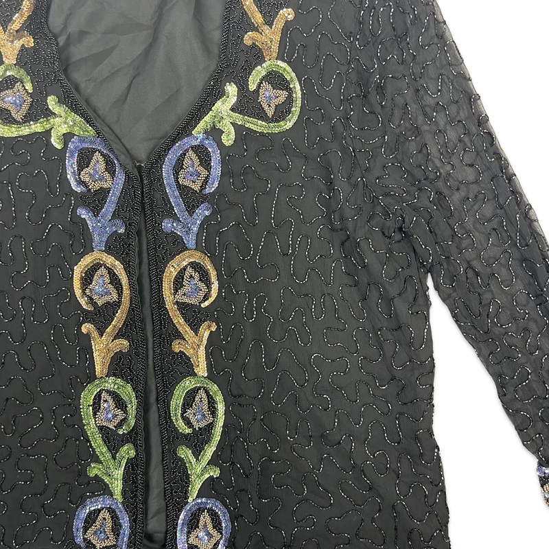 Vintage 80s Sequin Jacket Black Purple Green 16