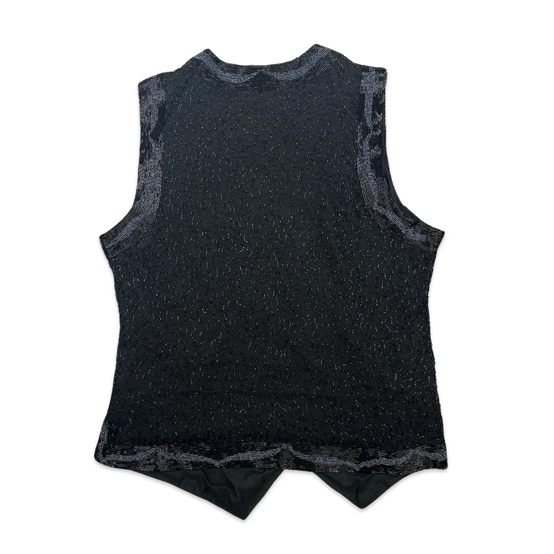 Vintage Sequin Vest Black Silver 10 12