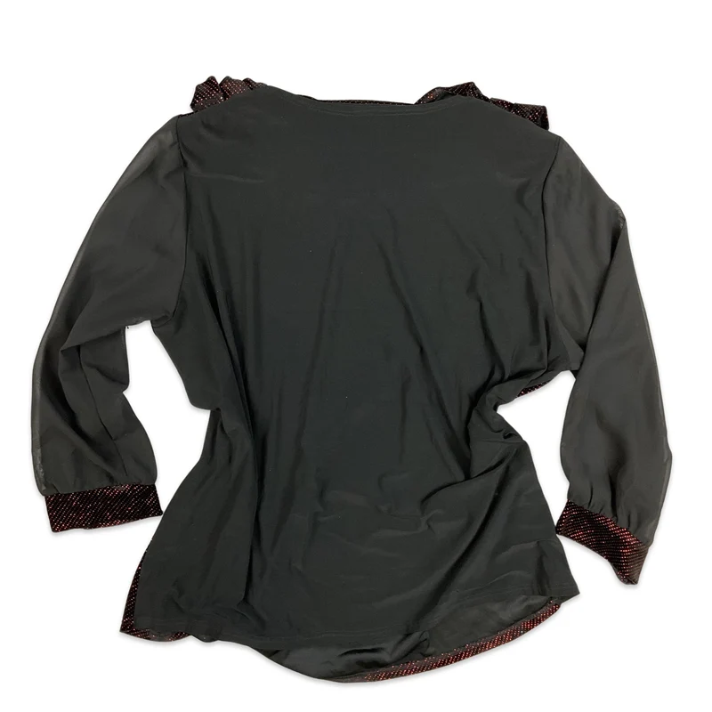 Vintage 90s Metallic Lurex Cowl Neck Blouse Red Black 18