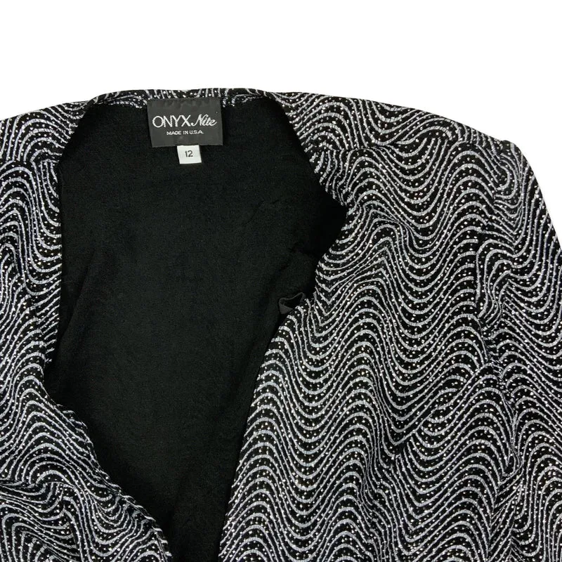Vintage 80s Lurex Shawl Black Silver 8 10 12