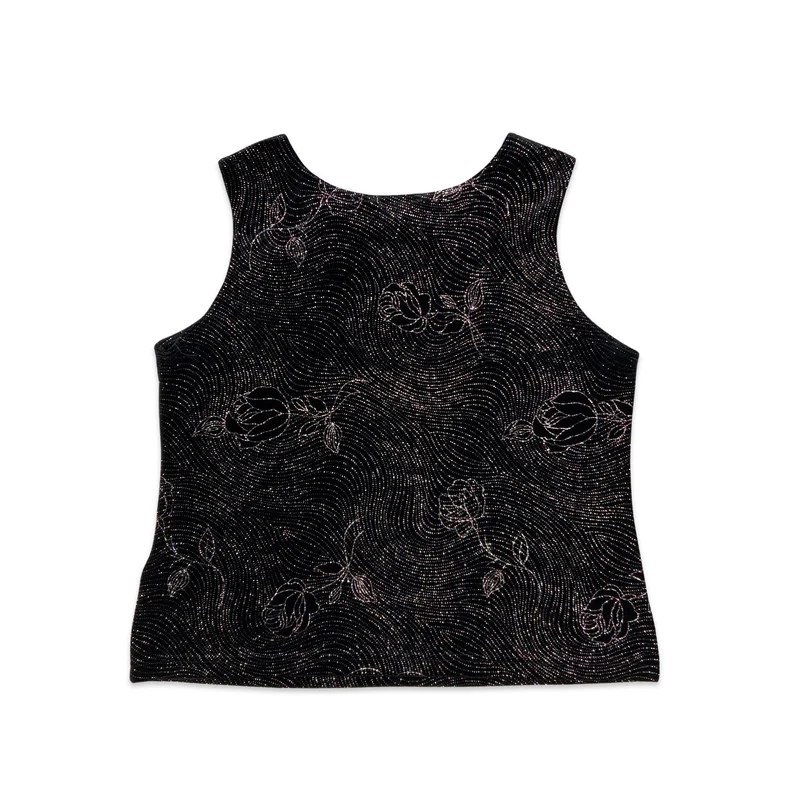 Vintage 90s Velour Vest Top Black Purple 14 16