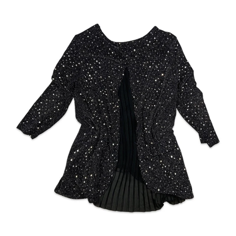 Vintage Canda Sequinned Black and Silver Long Sleeve Blouse 14 16 18