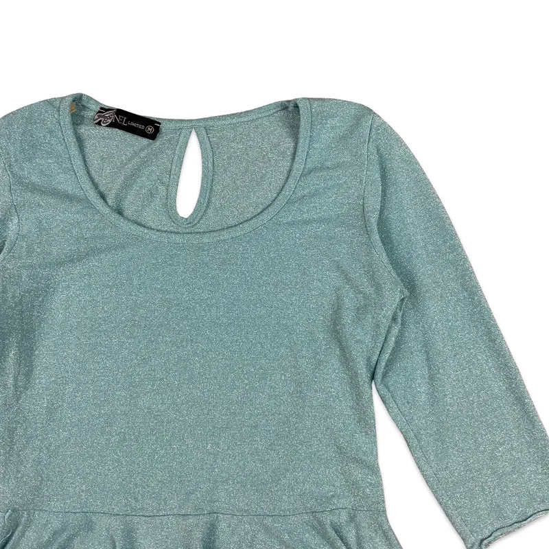 Vintage 90s Light Blue Lurex Blouse 8