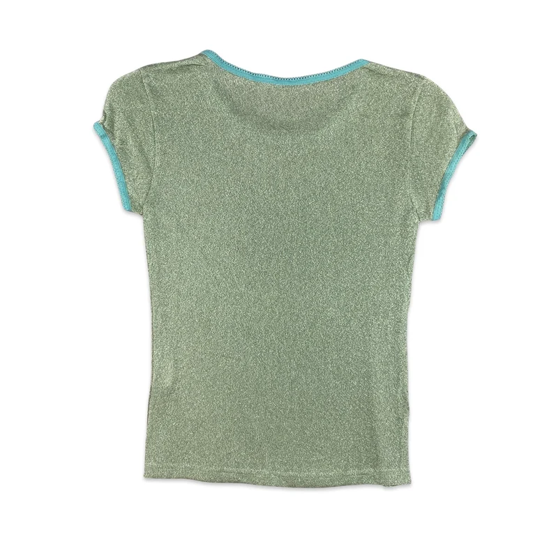 Y2K Lurex Teal Butterfly Swift Top 4 6 8