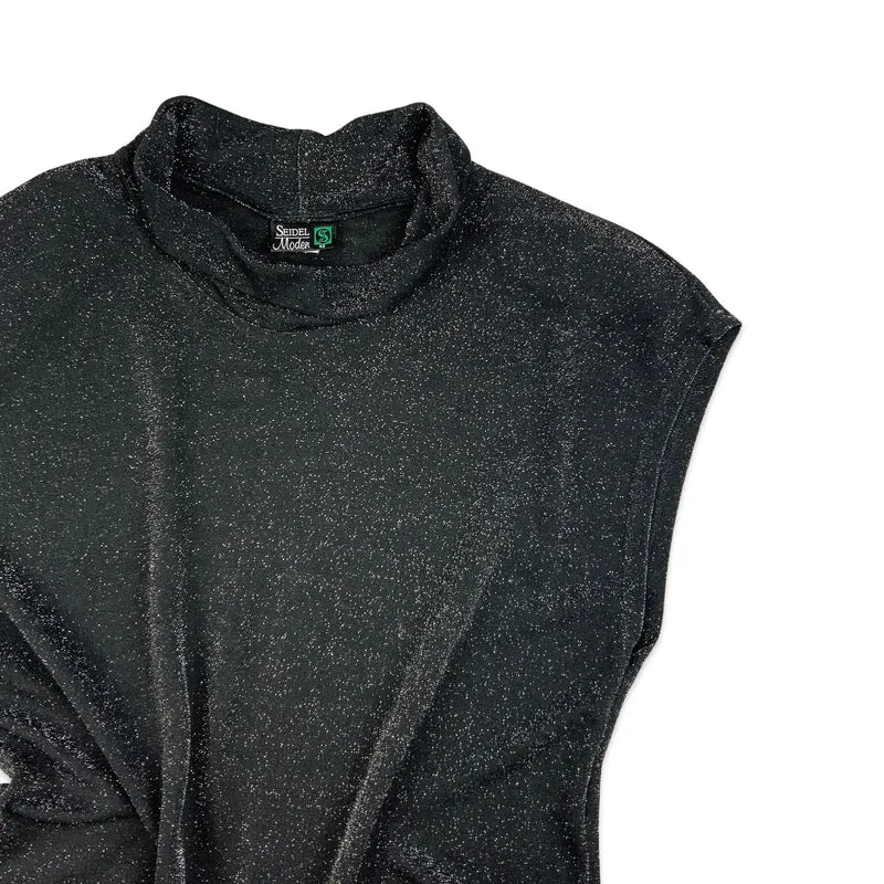 Vintage 80s Black and Silver Lurex Sleeveless Blouse Top 14 16 18